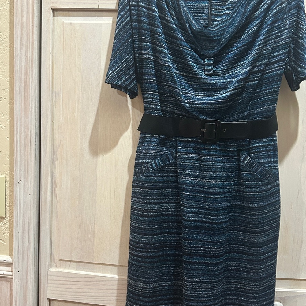 Kasper Navy Striped Long Sleeve Dress